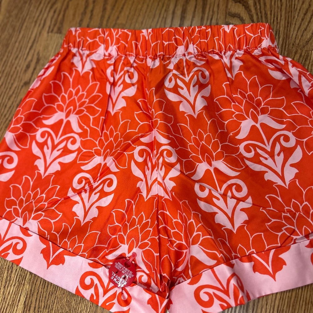 New Figue Women’s Coppins Silk Shorts S Mosaic Sunset Pink Elastic  String Waist